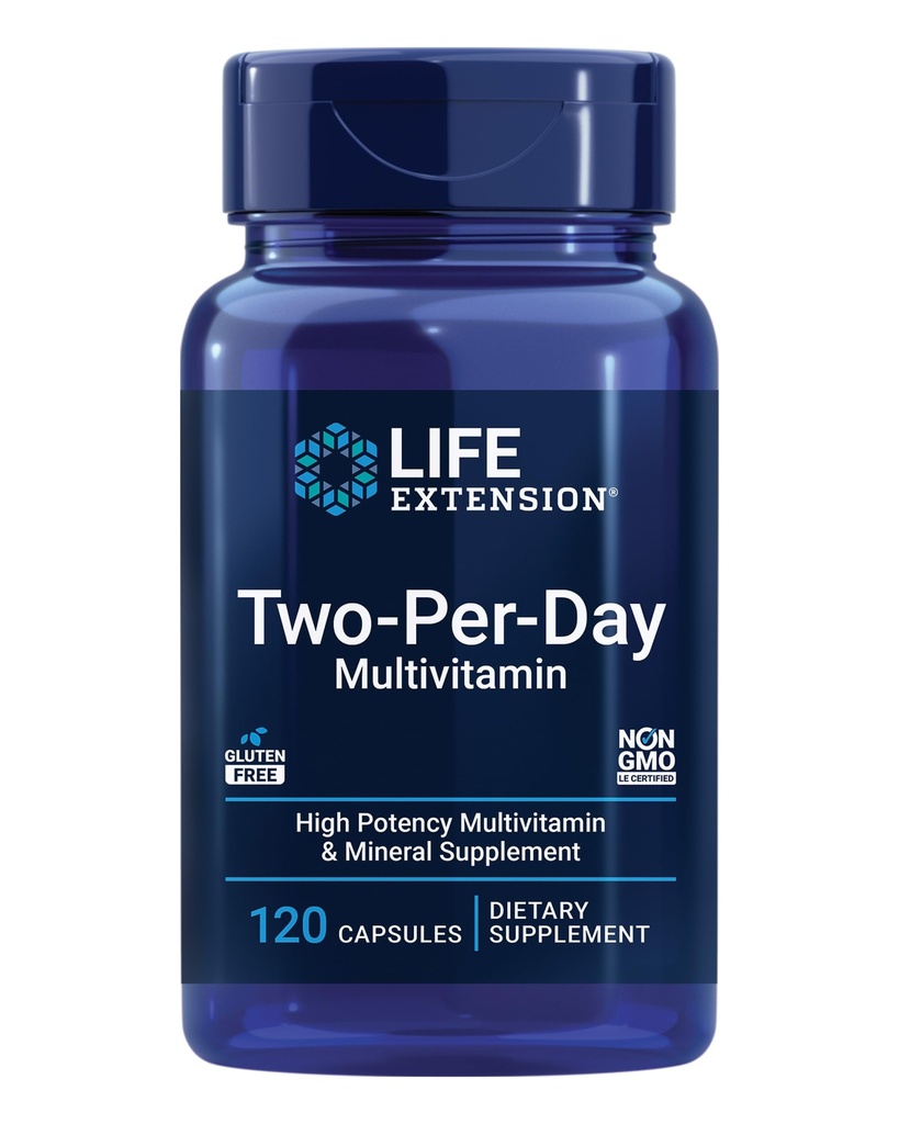 Life Extension Two- Per- Day Multivitamin, Vitamíny B, C, D, zinek, Baleno více než 25 Vitamíny, Minerály & výtažky, Two- Month Supply, Non- GMO, Gluten- Free, 120 Kapsle