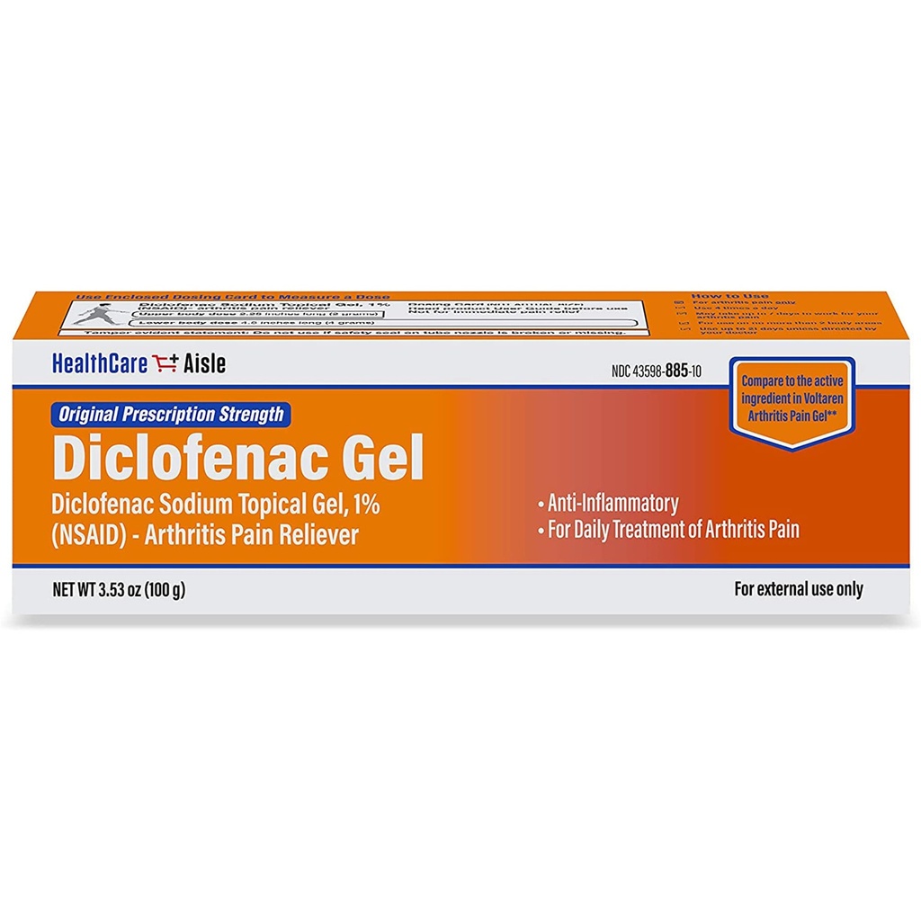 HealthCareAisle Diclofenac Gel, 1%, Artritida Pain Relief - 100 g trubice - Původní síla předepisování (NSAID)