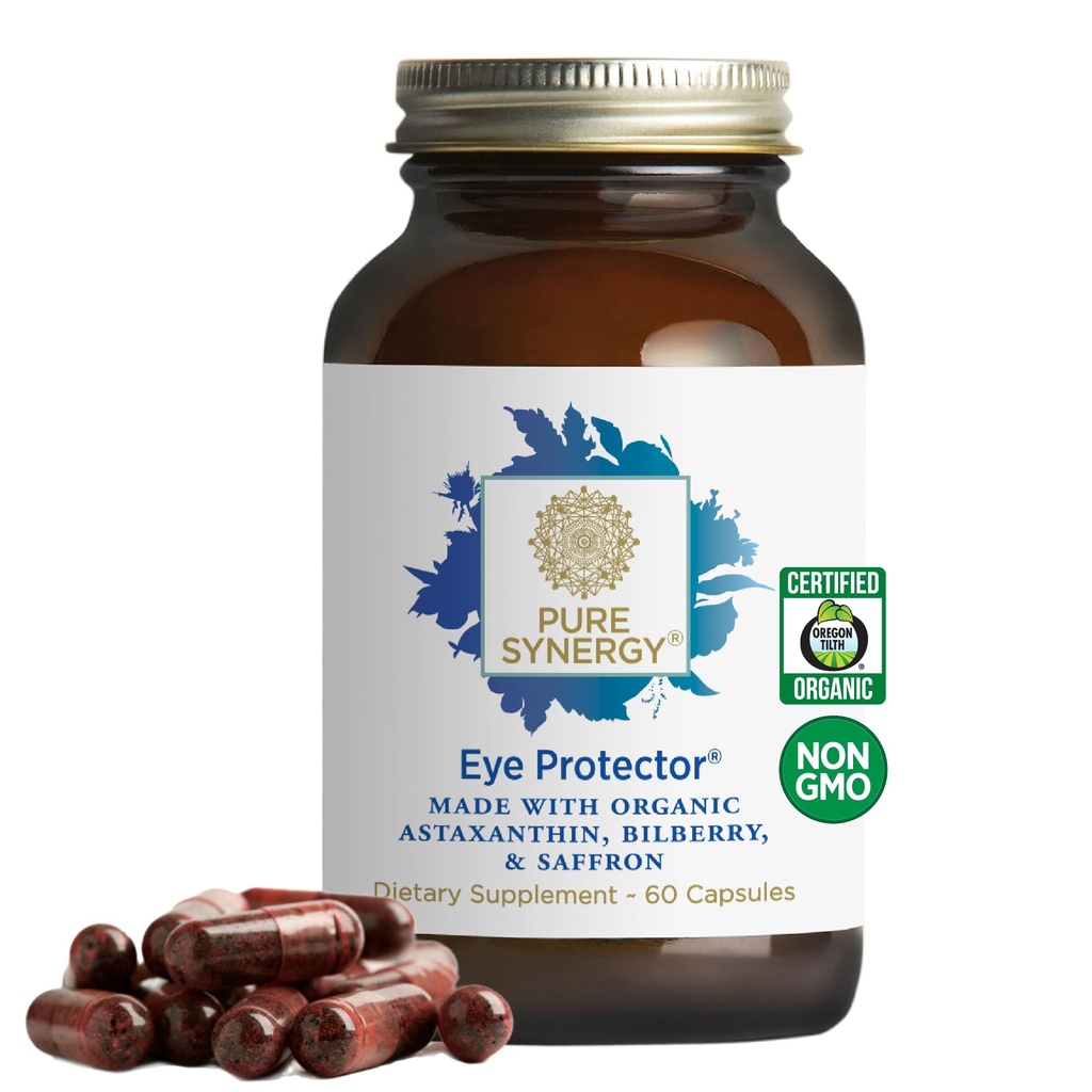 PURE SYNERGY Oční chránič 124; 100% přírodní, Vegan Eye Health Dodatek 124; s organickým astaxanthin, Lutein, & Zeaxanthin 124; pro zdravé vidění (60 Kapsle)