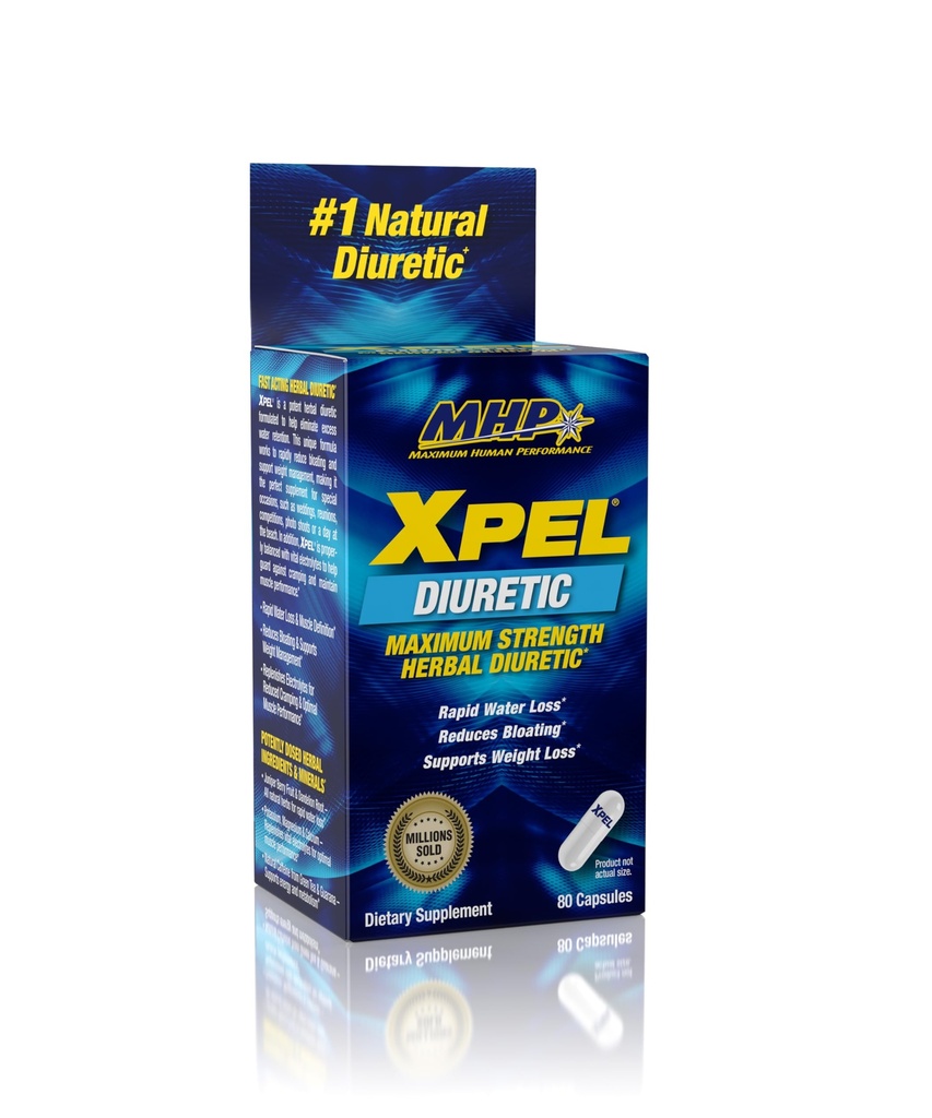 Maximální lidský výkon Xpel Maximální síla Diuretické vodní pilulky, pro vodní retention Relief, Podpora hubnutí, s vitamínem B-6 kalium kořen, 80 Kapsle