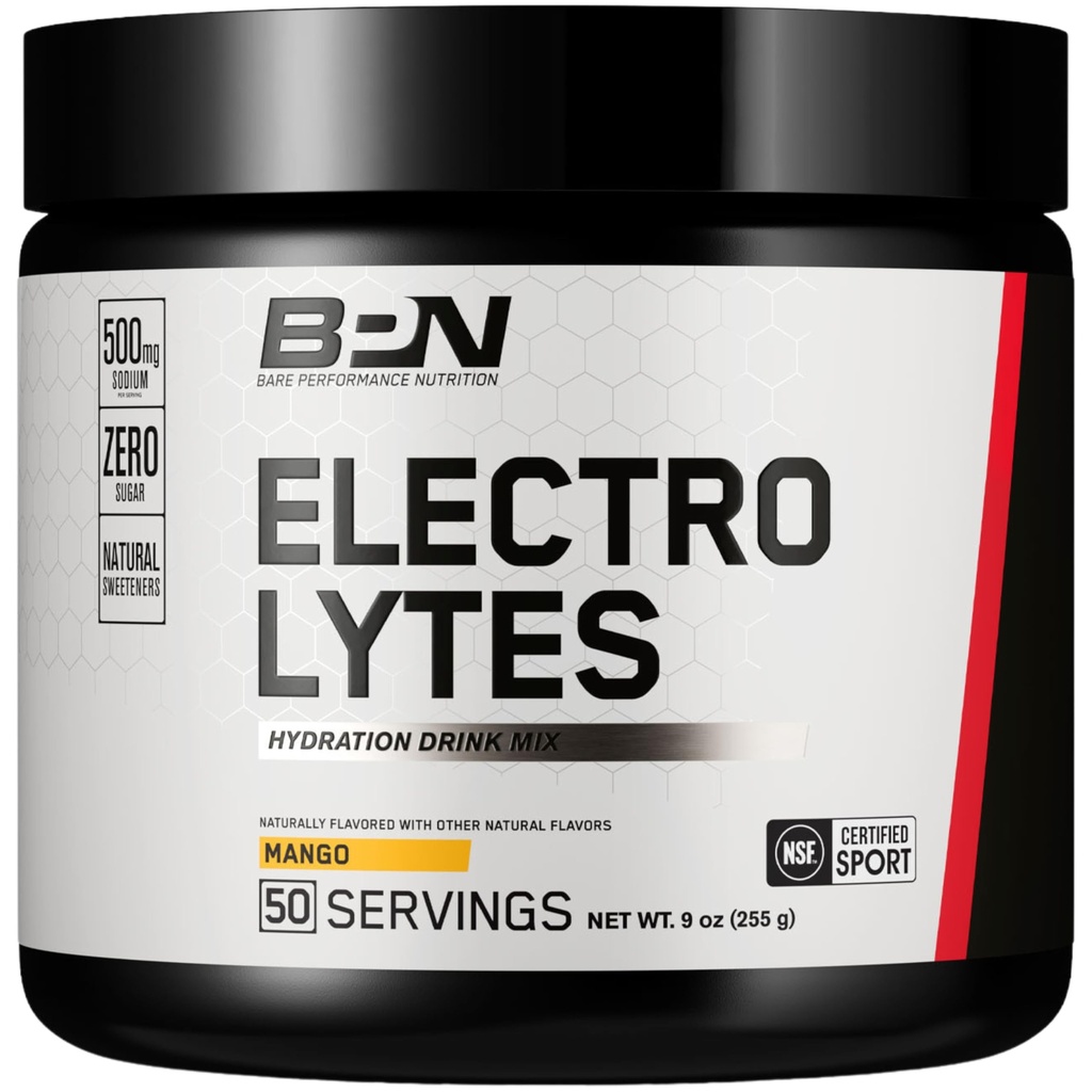 BPN Electrolytes Hydration Drink Mix 124; Sugar Free Electrolyte Powder 124; 500mg Sodíku na servírování 124; Přirozeně Sweeced OF 124; Mango, 50 Servings