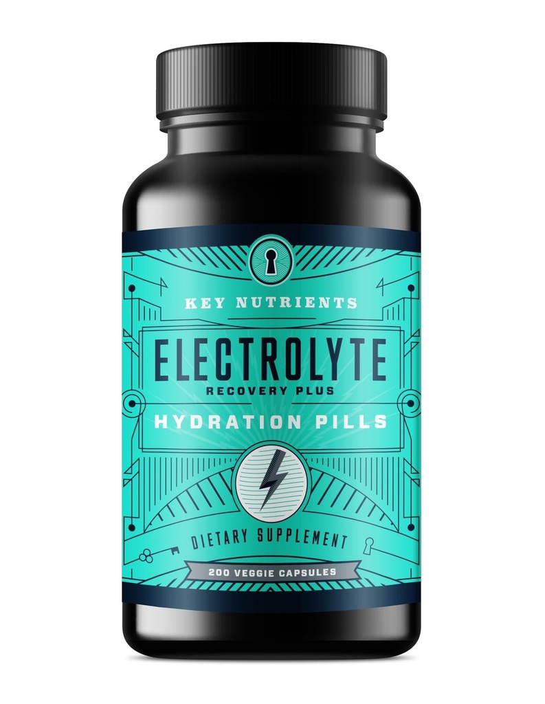 KEY NUTRIENTS Electrolyte Tablety, 200 Kapsle, Sůl Tablety pro dehydrataci, Slané Electrolyty Tablety - Slané pilulky s elektrolyty, No Sugar, Gluten Free Hydration Tablety Made in USA