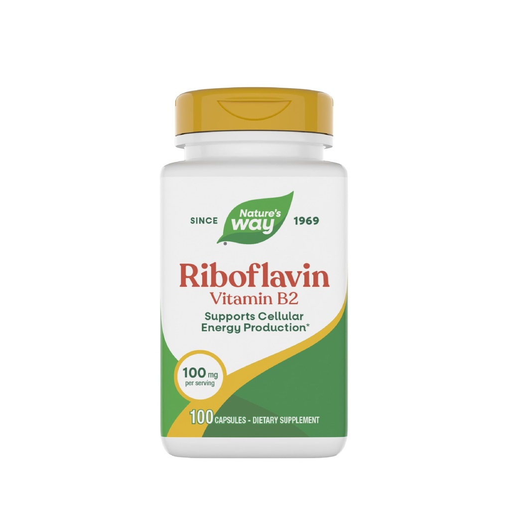 Nature 's Way Riboflavin Vitamin B2, Podporuje výrobu celulární energie *, High Potency Riboflavin, 100 mg na servírování, 100 Kapsle (Balení květen Vary)
