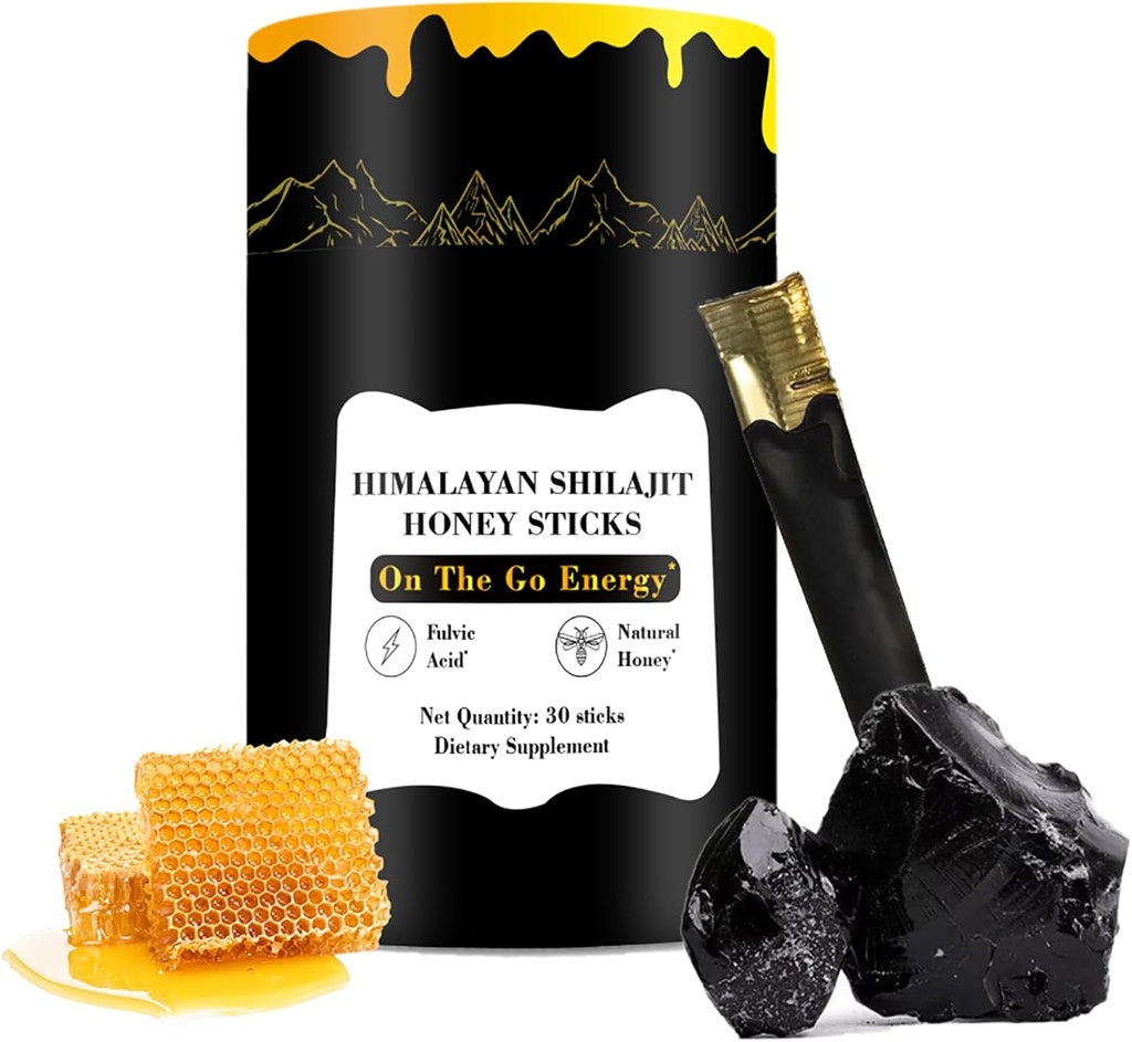 Shilajit Honey Sticks, 30 Sticks - Čisté Himalájské Resin, Organic Honey & Saffron for Energy Boost, Imunitní podpora & Vitalita, SHILAJIT Honey Sticks for Men & Women
