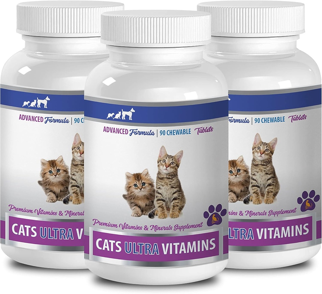 antioxidant pro kočky - Ultra vitaminy pro kočky - Zdravé minerály a vitaminy Vzorec - Žvýkačky - Vápník pro kočky - 3 láhve (270 lékovek)