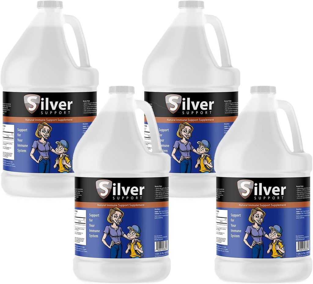 Silver Support - doplněk bylinné imunitní podpory, nano- velké stříbrné řešení, imunitní booster pro děti, domácí zvířata & dospělí, čištěná stříbro, opevnění vašeho imunitního systému pro studenou a chřipkovou sezónu - 4 Gallony