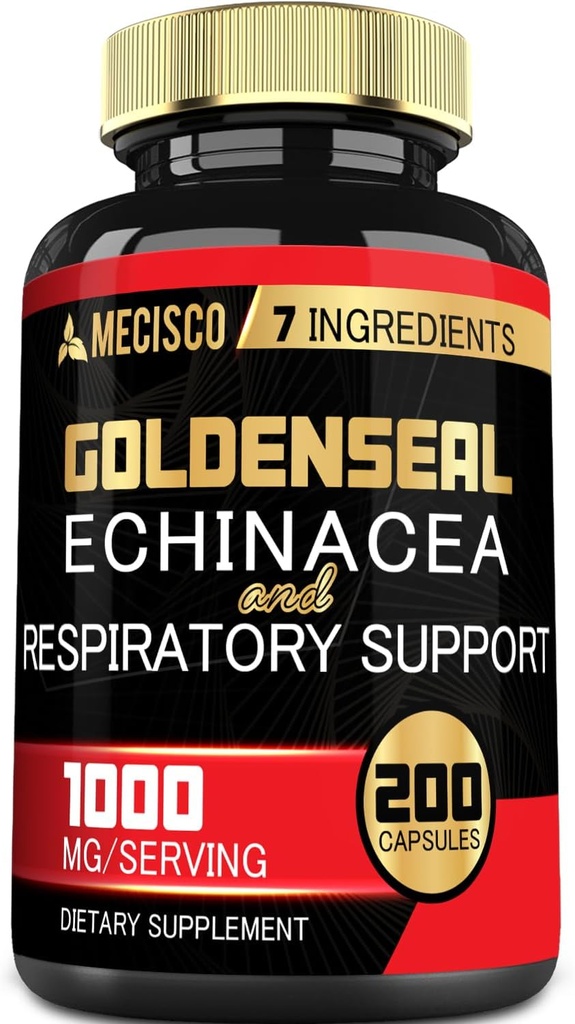 Goldenseal Root Capsule Organic with Echinacea, Mullein Leaf, Plantain & More - 7 Premium Bylinné podporuje imunitní systém, trávicí zdraví, hladké dýchání, a řízení těla - 200 Kapsle
