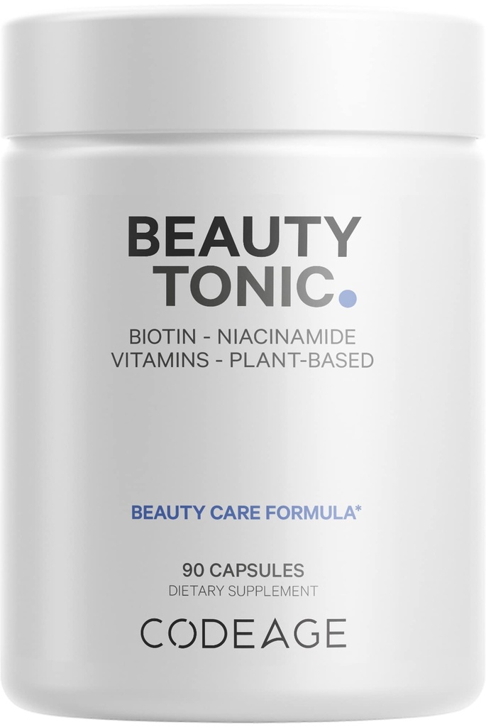 Codeage Biotin dodatek s vitaminem C, Vitamin E, Vitamin B6, Niacin, Folát, Organic Food Blend, Phytoceramids, Astaxanthin, Selen - Beauty Tonic - Vlasy, kůže, a nehtové podpory - Vegan, 90 Ct