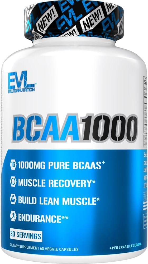 BCAAs Amino Acids Dodatek pro muže - EVL 2: 1: 1 5g Kapsle pro práci po zotavení a Lean Muscle Builder pro muže - BCAA1000 Branched Chain Amino Acids Nutritional Supplement - 30 Servings