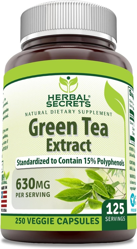 Bylinné tajemství Green Tea Extract 630 Mg Per Serving CLANE124; Veggie Capsule Dodatek CLANE124; Non- GMO CLANE124; Gluten Free CLANE124; Made in USA (1 balení, 250 Počet)