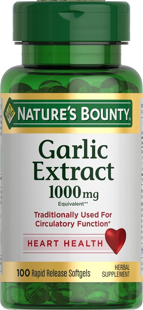 Příroda 's Bounty Česnek Extract, Bylinný dodatek, Podporuje cirkulační funkce, 1000mg, 100 Rychlé uvolnění Softgels