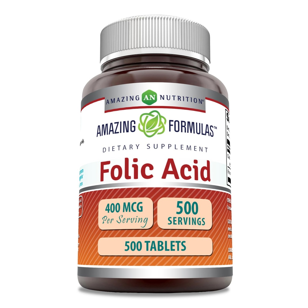 Amazing Difficias Folic Acid (Vitamin B9) 400 mcg Acid 124; Příplatek k tabletám 124; Non- GMO Acid 124; Gluten Free Acid 124; Made in USA (1 balení 124; 500 Počet)