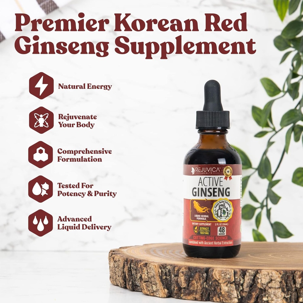 Aktivní Ginseng Korean Red Panax Ginseng s přírodními ginsenosidy - Fast- Absorbující tekutina - Podporuje zdravou energii, vitalitu, nálady a další
