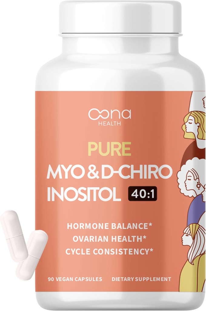 Vegan Myo-Inositol & D-Chiro Inositol dodatek pro ženy - PCOS Relief, Hormonální bilance, Ovariální podpora, Ovulation Supplement - Ideální poměr 40: 1-90 Cap - Plodnost doplňky pro ženy
