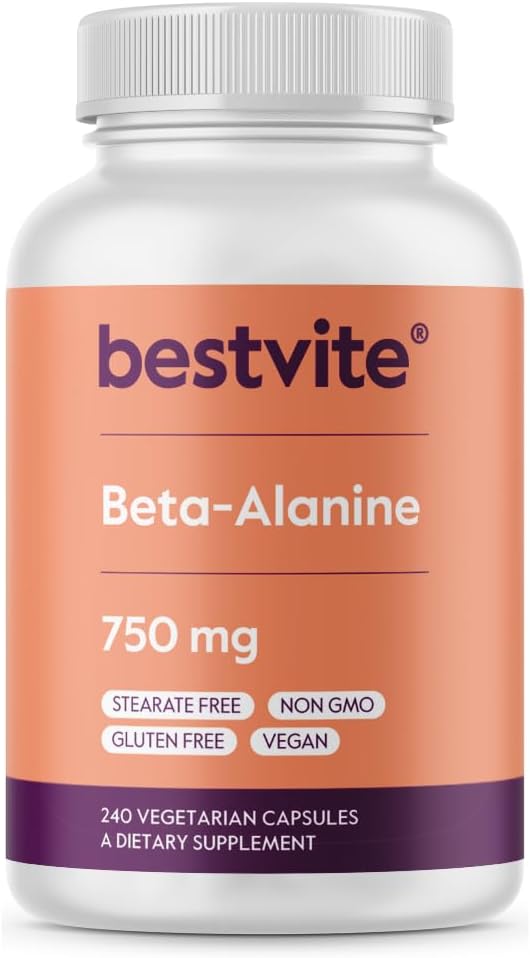 BESTVITE Beta Alanin 750mg (240 Vegetariánských kapslí) - No Stearates - Vegan - Non GMO - Gluten Free