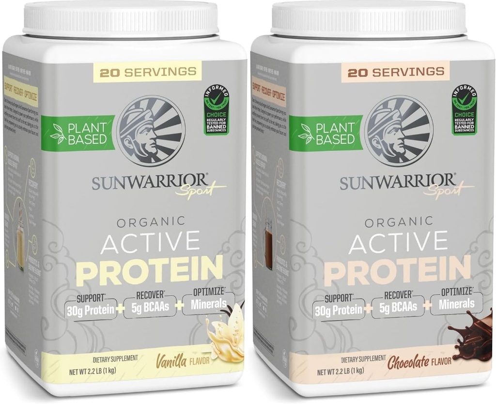 Sunwarter Chocolate & Vanilla Active Organic Protein Powder Set 124; Bundle & Save CLANE124; Vegan Protein Powder 124; Non-GMO Soy Dairy & Gluten Free (20 Servings Vanilla, 20 Servings Chocolate)