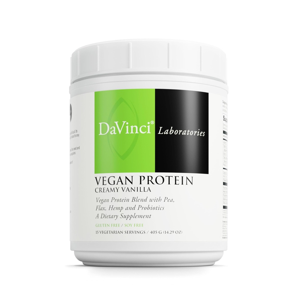 DaVinci Labs Vegan Protein - Protein Powder Supplement podporuje opravu svalů a tkání * - Vegan Protein dodatek s Pea Protein & Flax Seed - Creamy Vanilla, 15 Služeb (405 g)