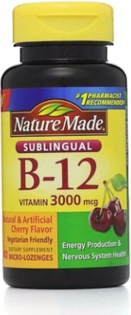 Nature Made Vitamin B-12 3000mcg, sublingvální Lozenges, Cherry 40 ea (Balení po 2)