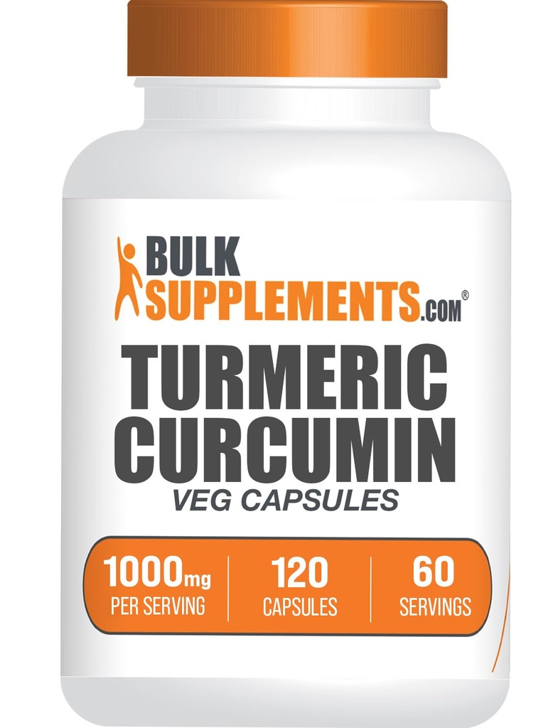 BulkSupplements.com Turmeric Extract Capsules - Kurkumový dodatek, Kurkumin dodatek 1000mg - Gluten zdarma, 120 Veg Kapsle (Balení po 1)
