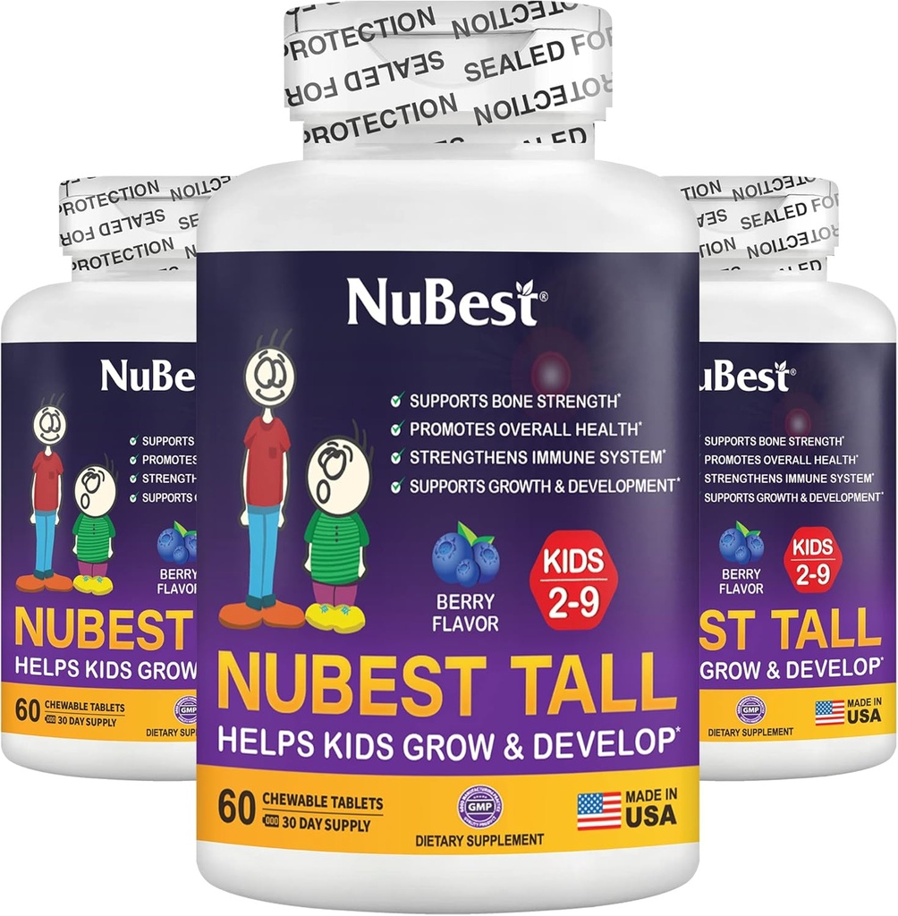 NuBest Tall Kids - Multivitamins & Minerály pro věk 2 až 9 - Kostní síla & Imunita Podpora - Pomáhá dětem, Toddlers Zdravé - Zvířecí tvary - 180 Žvýkací Berry Tablety 124; 3 Měsíce Dodávka