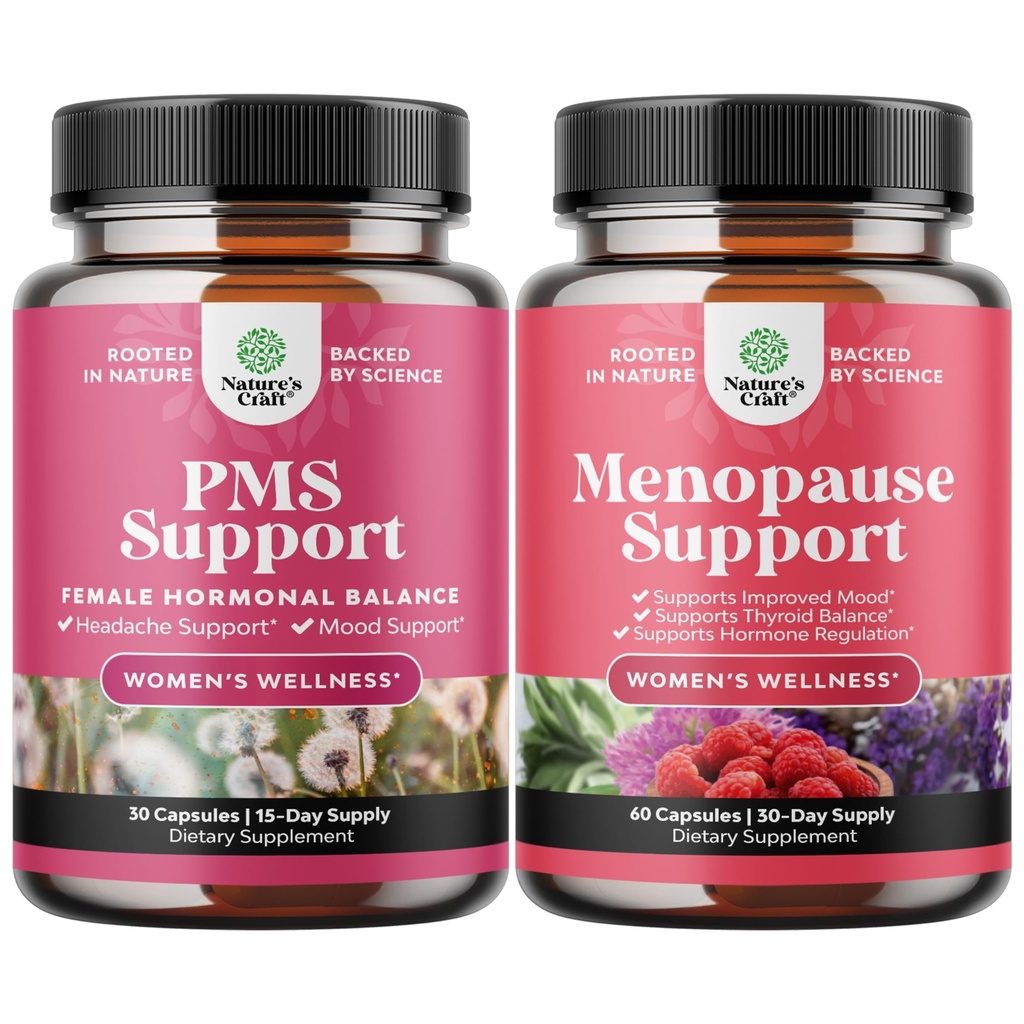 Bundle of Advanced PMS Supplement for Women and Complete Herbal Menopause Supplement for Women - Multibenefit Menopause Relief Hormon Balance
