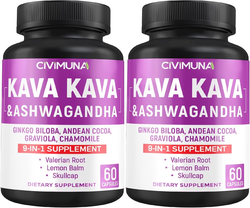 Kapsle Kava s Kava, Ginkgo, Ashwagandha a více - 120 Kapsle pro 4 měsíce dodávky (balení po 2)