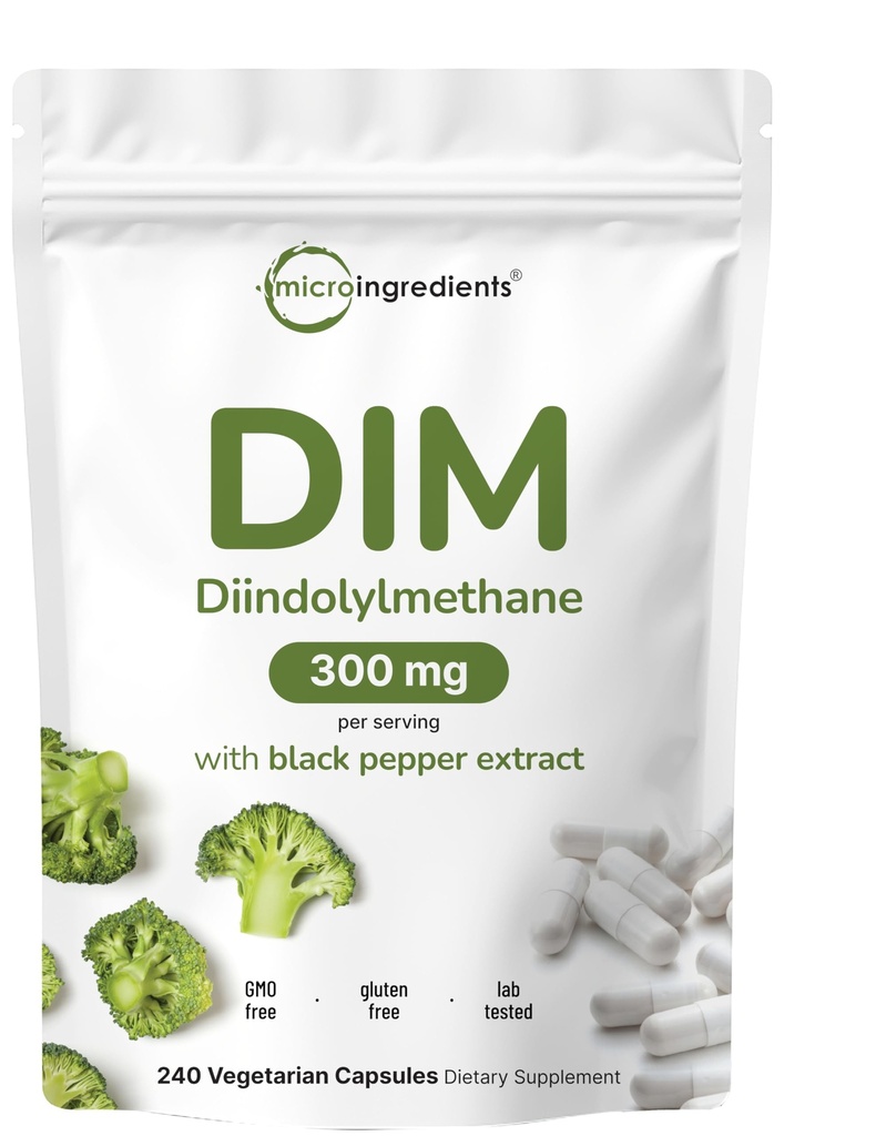 DIM Aktivní doplněk, DIM 300mg, 240 Veggie Kapsle (8- Month Supply), 2 v 1 Formule, Estrogen metabolismus, Premium DIM-Plus Brokolice Extract dodatek s Black Pepper pro lepší absorpci