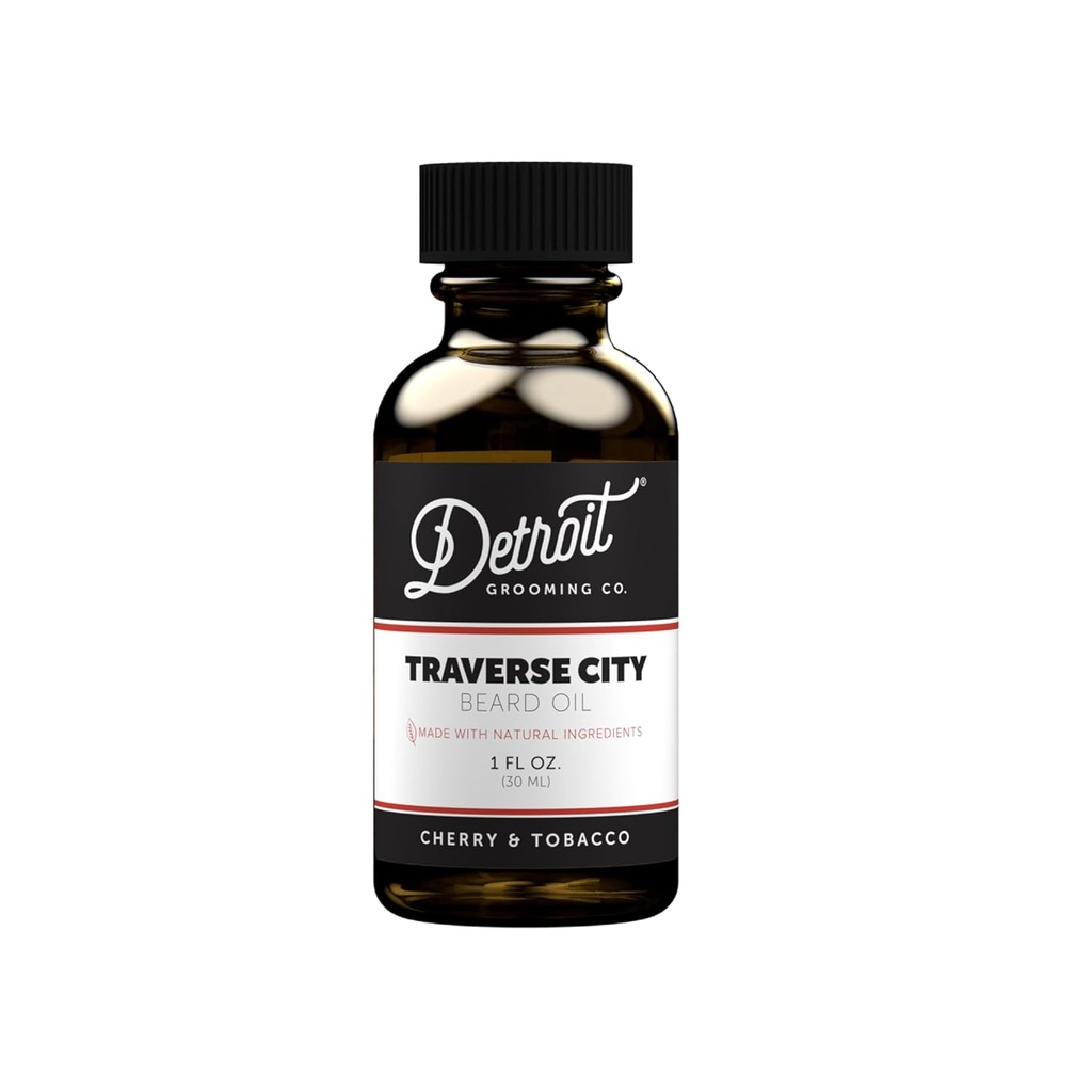 Detroit Grooming Co. Beard Oil CLAN124; Hydratační a nurishing Formule s vitaminem E CLAN124; Cherry & Tobacco • Traverse City (1 oz)