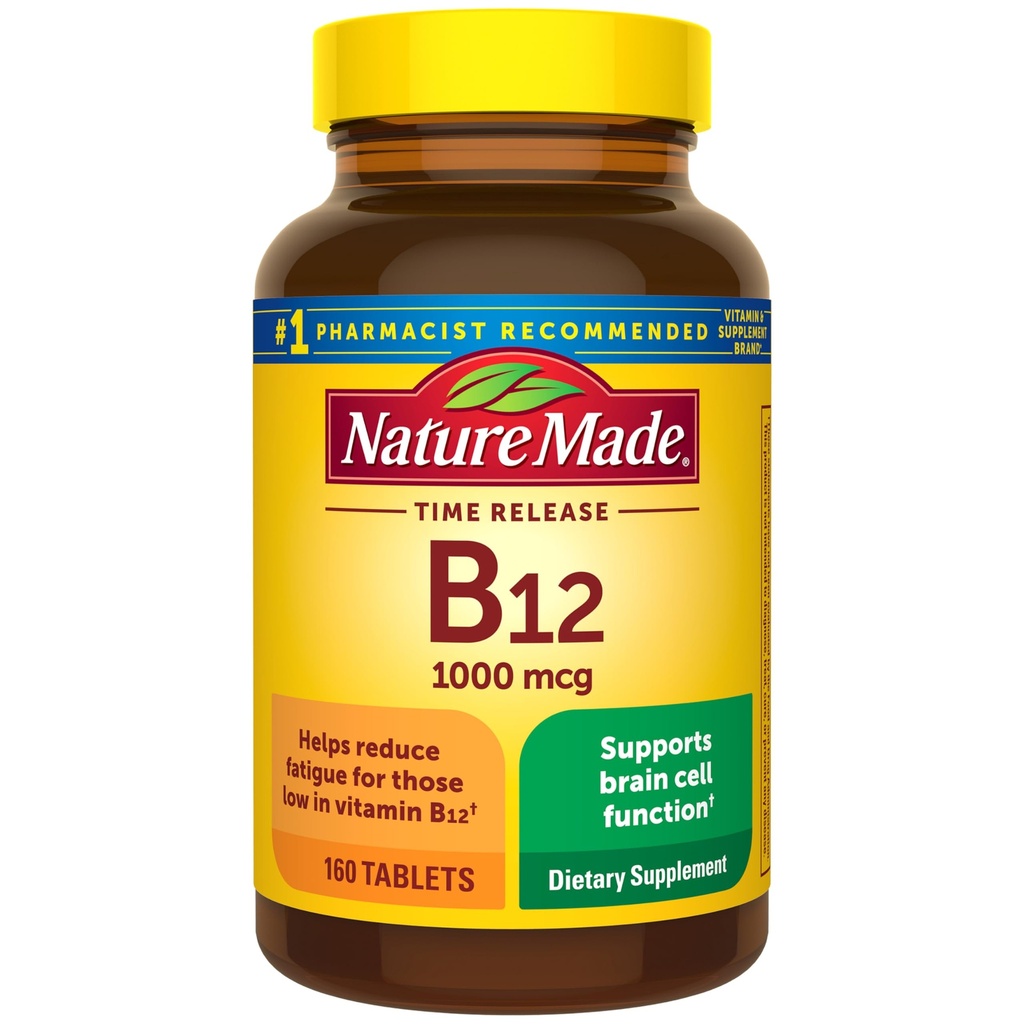 Nature Made Vitamin B12 1000 mcg, Dietní dodatek pro podporu metabolismu energie, 160 Time Release Tablety, 160 Day Supply