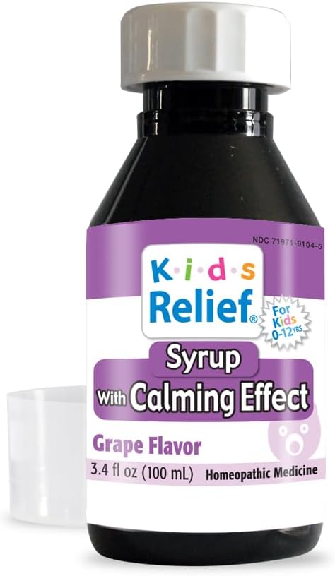 Kids Relief Sirup with Calming Effect, for Kids 0-12 Yrs, Grape Flavor, Gluten and Dye Free, No Add Sugar, 3.4 Oz