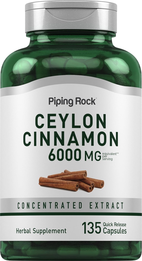 Piping Rock Ceylon Skořice Kapsle 6000mg 6000mg 6004; 135 Počet 124; Koncentrované Bylinné Extract Dodatek 124; Pro muže a ženy 124; Non- GMO, gluten zdarma