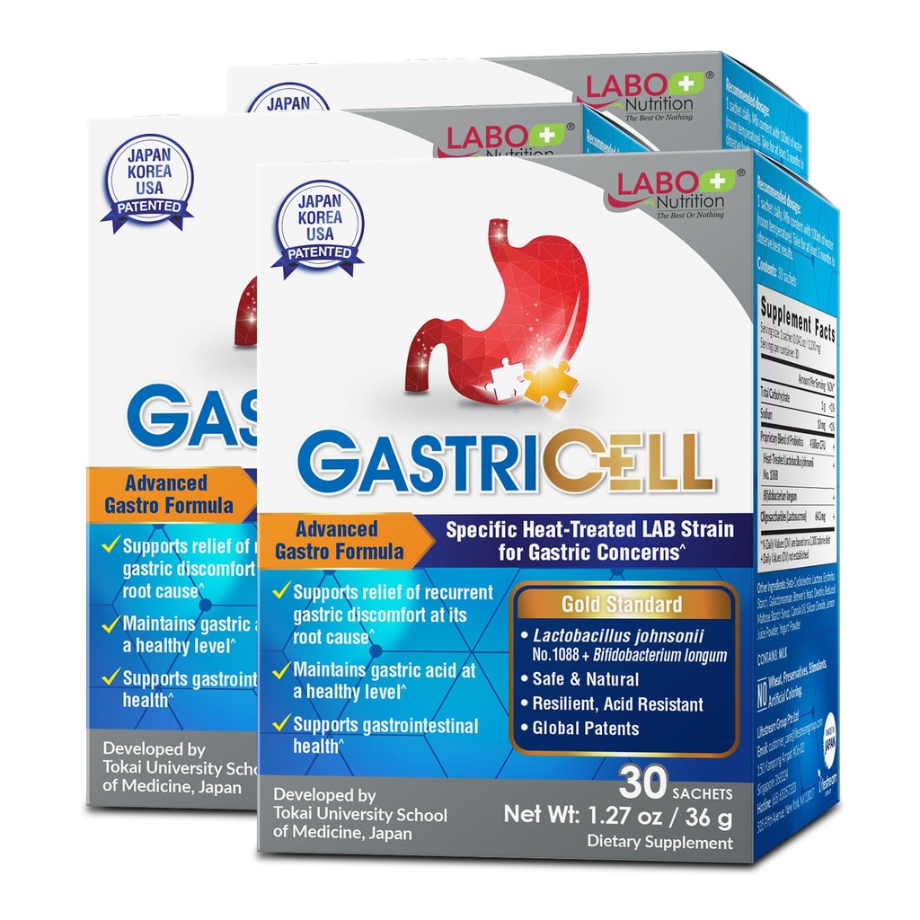 LABO Nutrition GASTRICELL - Acid Reflux, Heartburn, Recurring Gastric Discomfort, Natural Defense Against Gastric Destress 30 sáčků x3