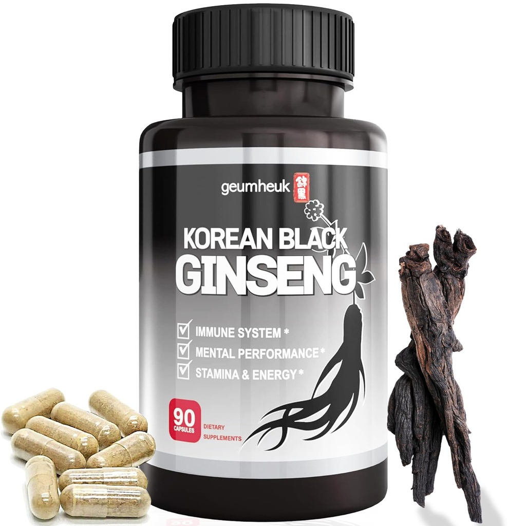 GeumHeuk Korean Black Panax Ginseng Capsule 1000mg - 90 Vegan Kapsle Non GMO, High Ginsenosids, High Absorption Rate, Enhance Imunity, Duševní výkon, Stamina & Energy, Muži & Ženy