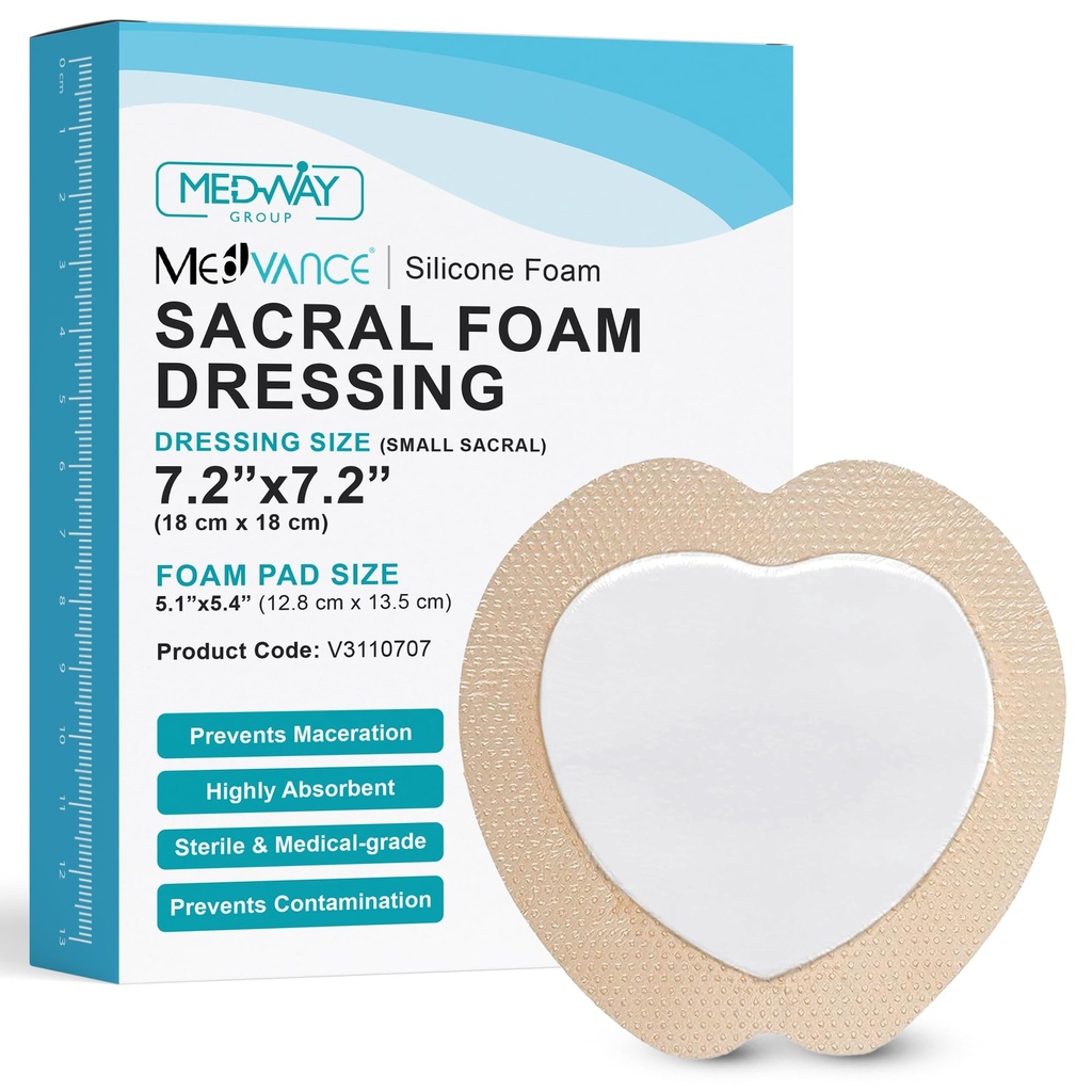 MedVance TM Silicon - Ohraničená silikonová přiléhavá pěna šatů Sacral Velikost 7 "x 7" Krabice s 5 obvazy
