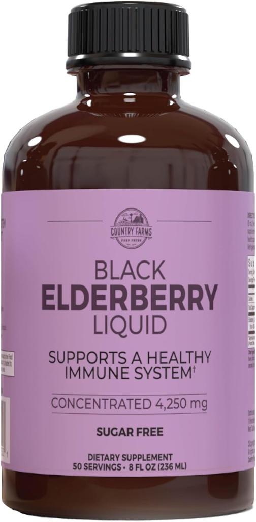 Země farmy Elderberry Liquid, podporuje zdravý imunitní systém, bohaté na antioxidanty, bez cukru, Berry Flavor, 8 Fl Oz