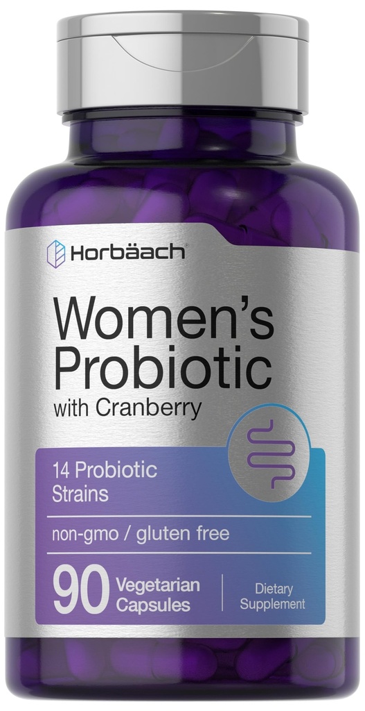 Horbäach Probiotic pro ženy s brusinkovou 124; 90 Vegetariánské kapsle 124; Dietní dodatek se 14 Probiotické proužky 124; Non- GMO, gluten zdarma dodatek