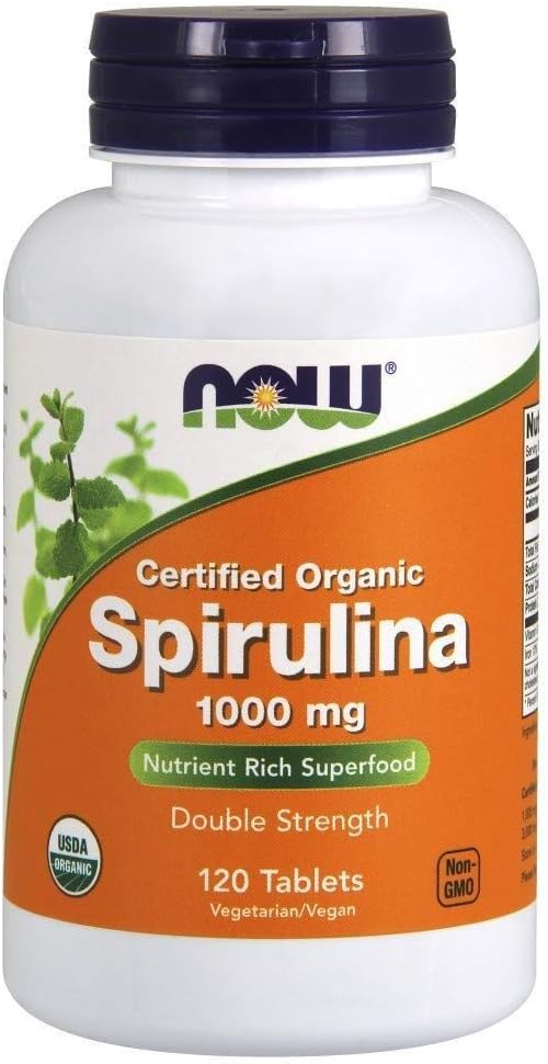 Nyní potraviny - Certified Organic, Spirulina, 1000 mg, 120 Tablet