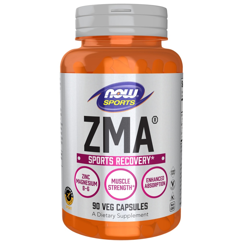 Nyní Potraviny Sportovní výživa, ZMA (zinek, hořčík a vitamin B-6), Vylepšená absorpce, sportovní zotavení *, 90 Kapsle