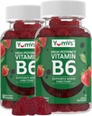 YUM-V 's Vitamin B6 Gummies - High potency Vitamin B6 100mg - Jahodový flavor B6 Vitamíny Gummies - Nerve & imunitní funkce, Non GMO Kosher, 60 Počet - 2 Pack
