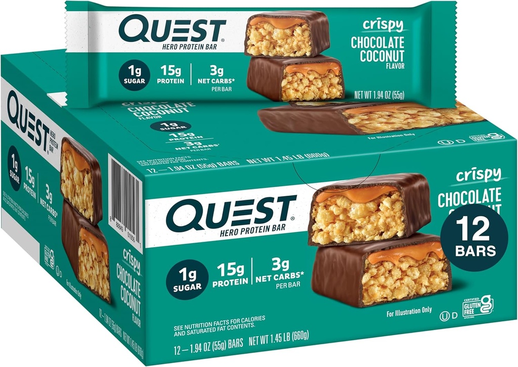 Quest Nutrition Crispy Chococonut Hero Protein Bar, 15g protein, 1g cukr, 3g čisté sacharidy, gluten zdarma protein Snack, Keto Friendly, 12 Počet