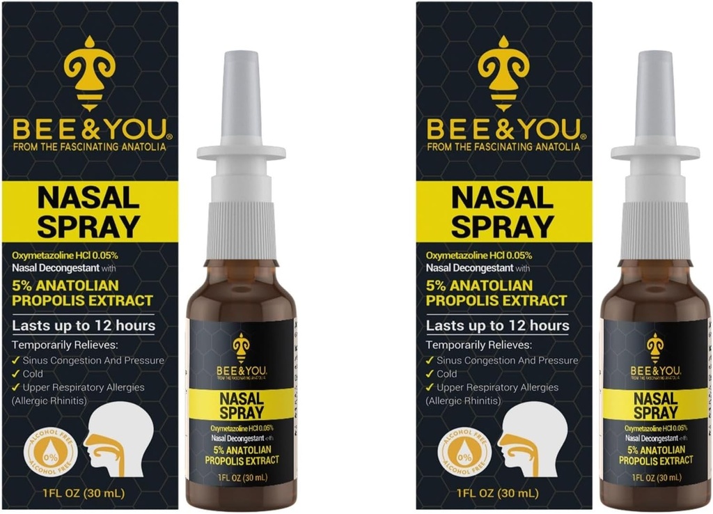 Bee and You Natural Propolis Nasal Spray 1 Fl oz cr124; Congestion Relief Alkohol Free Medical Grade Propolis Nose Drops, Sinus Relief, Alergie, Nasal Moisturising Spray Nasal Spray, 1 fl oz (Balení po 2)