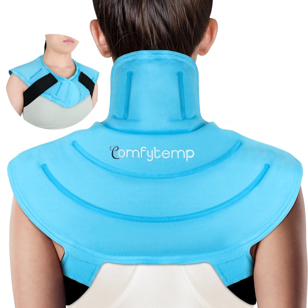 Comfytemp Ice Pack for Neck Shoulders Pain Relief with Straps, Reuse Gel Rameno Ice Pack Wrap, Cold Compression Fyzical Therapy Recovery for Upper Back, Cervical Injuries (S)