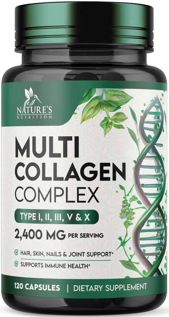 Multi kolagen doplněk 2400 mg - Hydrolyzované typy I, II, III, V & X Multi kolagen pilulky komplex, kolagen Peptidy doplňky, vlasy, kůže, hřebík, a společná podpora doplněk, Non- GMO - 120 Kapsle
