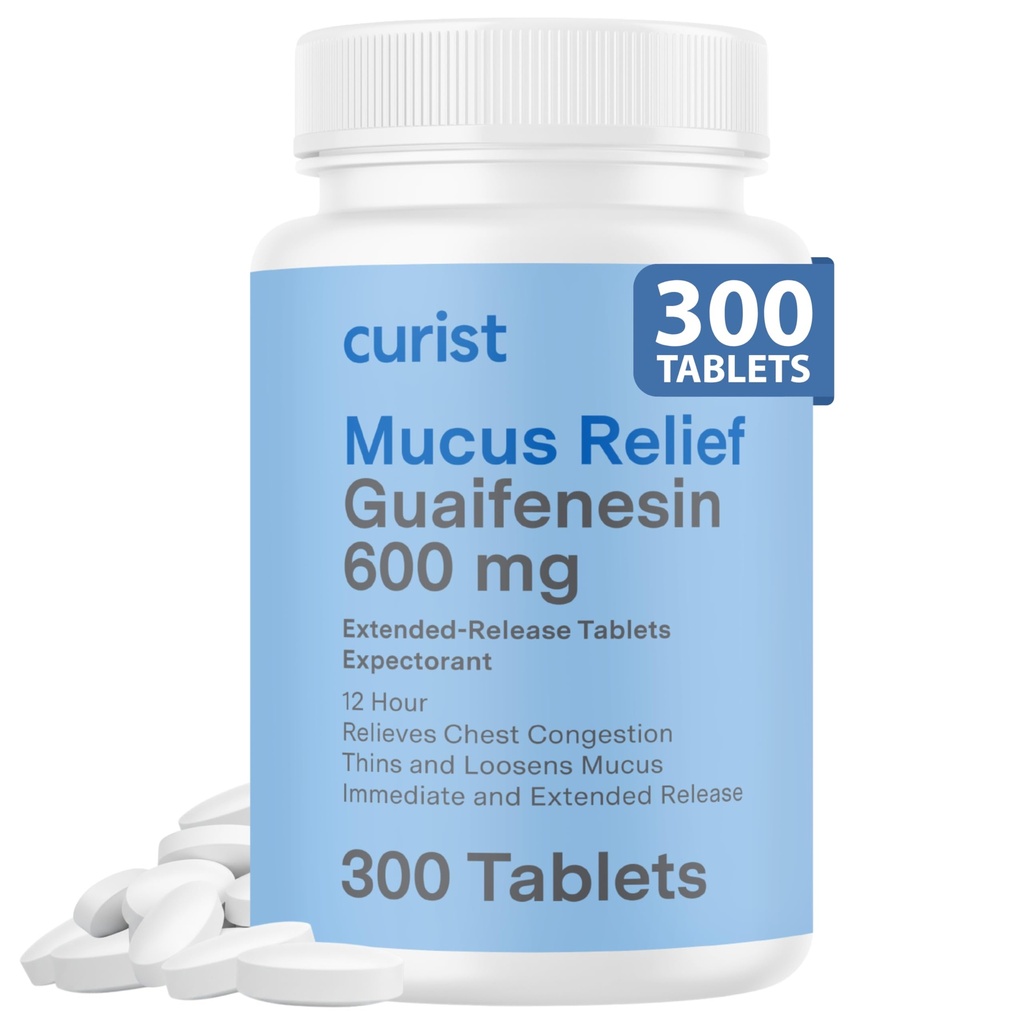 Kurista Guaifenesin 600 mg tablety s prodlouženým uvolňováním (300 Dye- Free Tablety) - Expectorant Mucus Relief, Generický Guaifenesin 600 mg, (Bulk Pack)