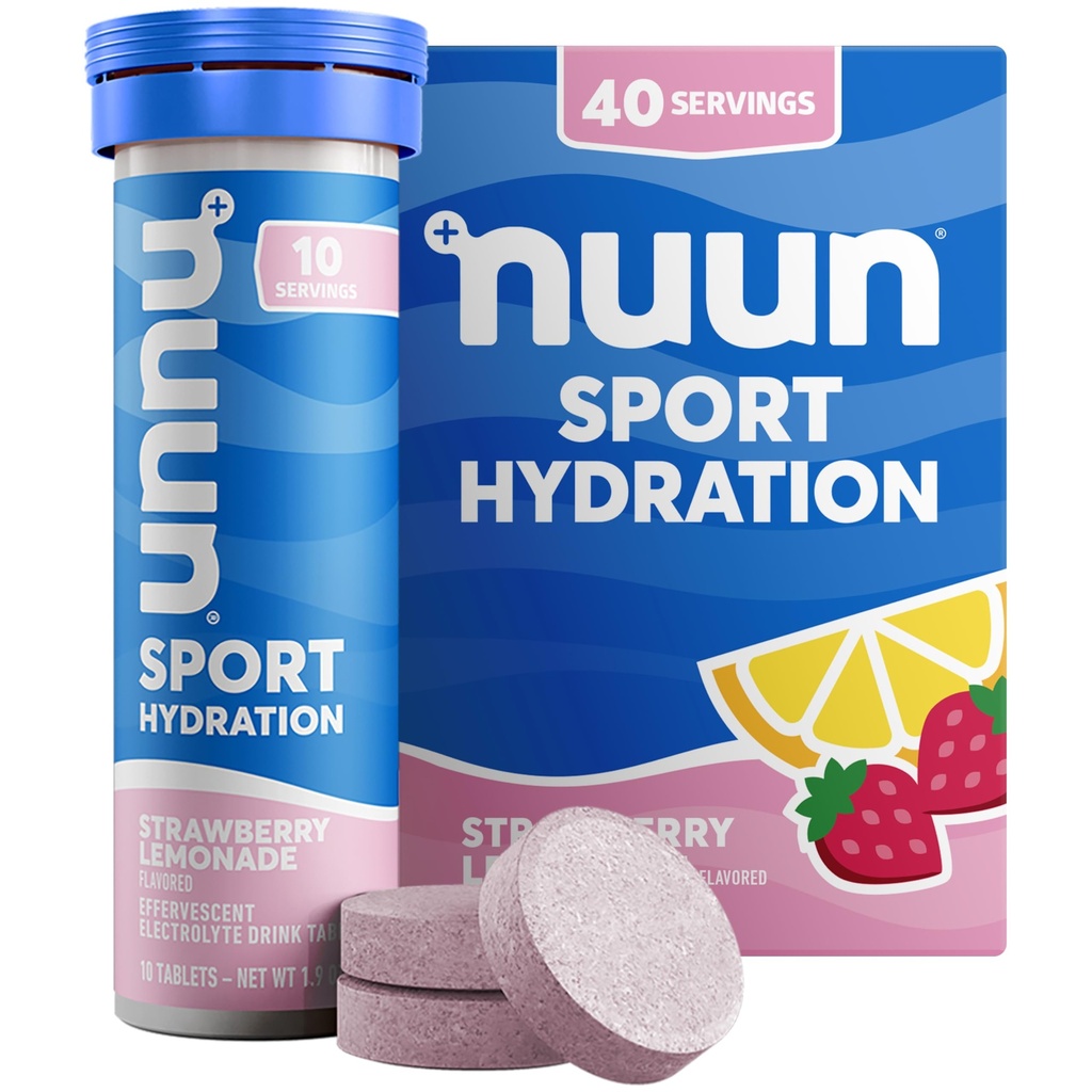 Nuun Sport Electrolyte Tablety s hořčík, vápník, draslík, chlorid & sodík, gluten zdarma & Vegan, Jahodová limonáda, 4 balení (40 Služeb celkem)