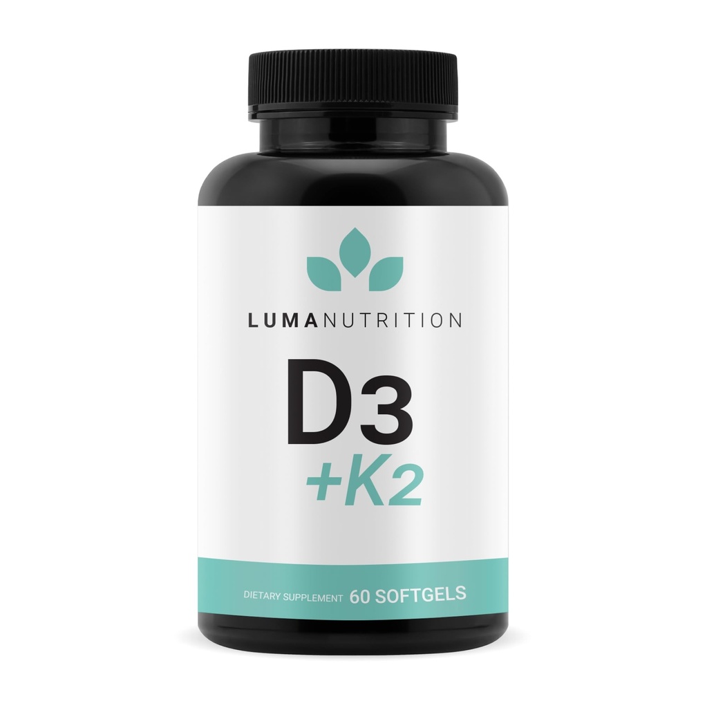 Luma Nutrition D3 + K2 Vitamin 10000 IU - dodatek ke zdraví kostí a srdce - maximální síla imunitní podpora a absorpce vápníku - 60 Softgels