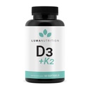 Luma Nutrition D3 + K2 Vitamin 10000 IU - dodatek ke zdraví kostí a srdce - maximální síla imunitní podpora a absorpce vápníku - 60 Softgels