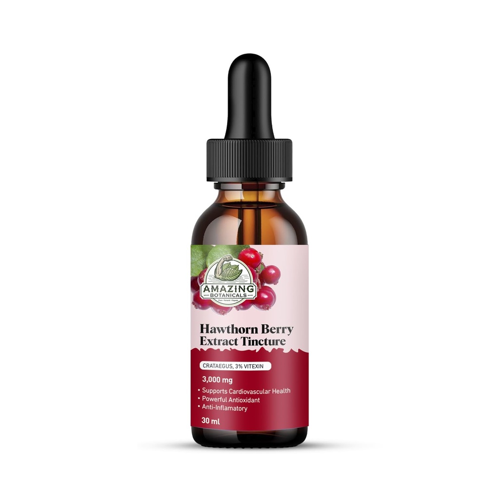 Amazing Botanicals Hawthorn Berry Extract 3,000mg síla tinktura - Organic Immunication Support & Wellness Supplementary PHAR124; 30ml / 1oz