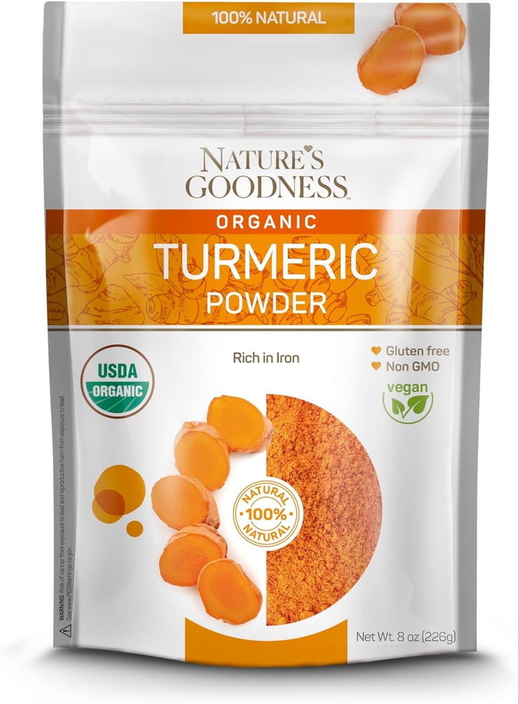 Nature 's Goods Organic Turmeric Powder 124; Pure Ground Curcuma Root Spice 124; Raw Vegan Turmeric Curcumin Seasoning Rich in Vitamíny & Natural Antioxidants Un- GMO gluten- Free 8 oz