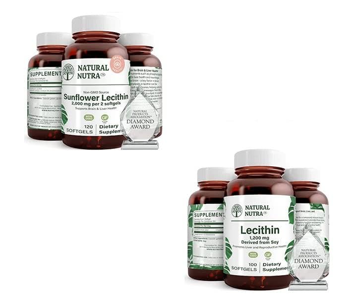 Přírodní Nutra slunečnice Lecithin Dodatek 2000 mg 120 Softgels Soy Lecithin Dietní dodatek 1200 mg 100 Softgels